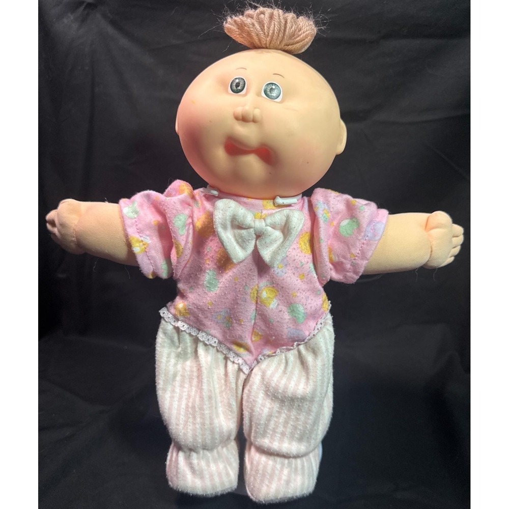Vintage Cabbage Patch Kids Doll Bald Blonde Tuft Blue Eyes Pink Outfit Hasbro